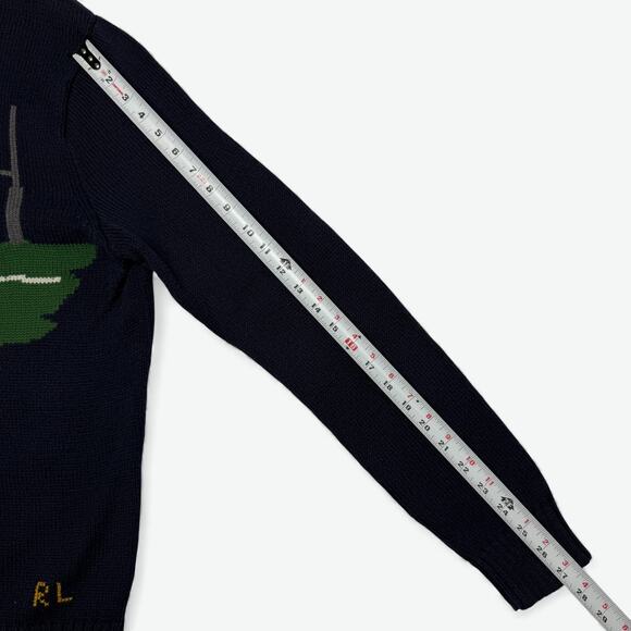 Polo Ralph Lauren Polo Bear Sweater Rugby Mens Large Navy Cotton Linen Knit - Picture 9 of 11